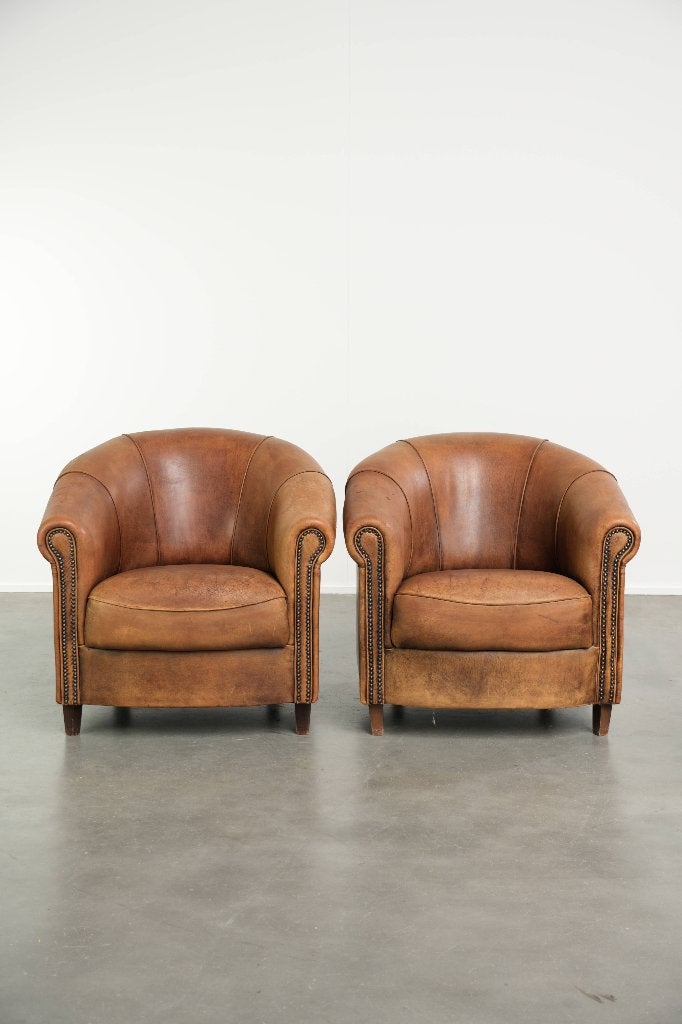 Stoere set vintage schapenleren clubfauteuils, Ophalen, Gebruikt, Vintage, /