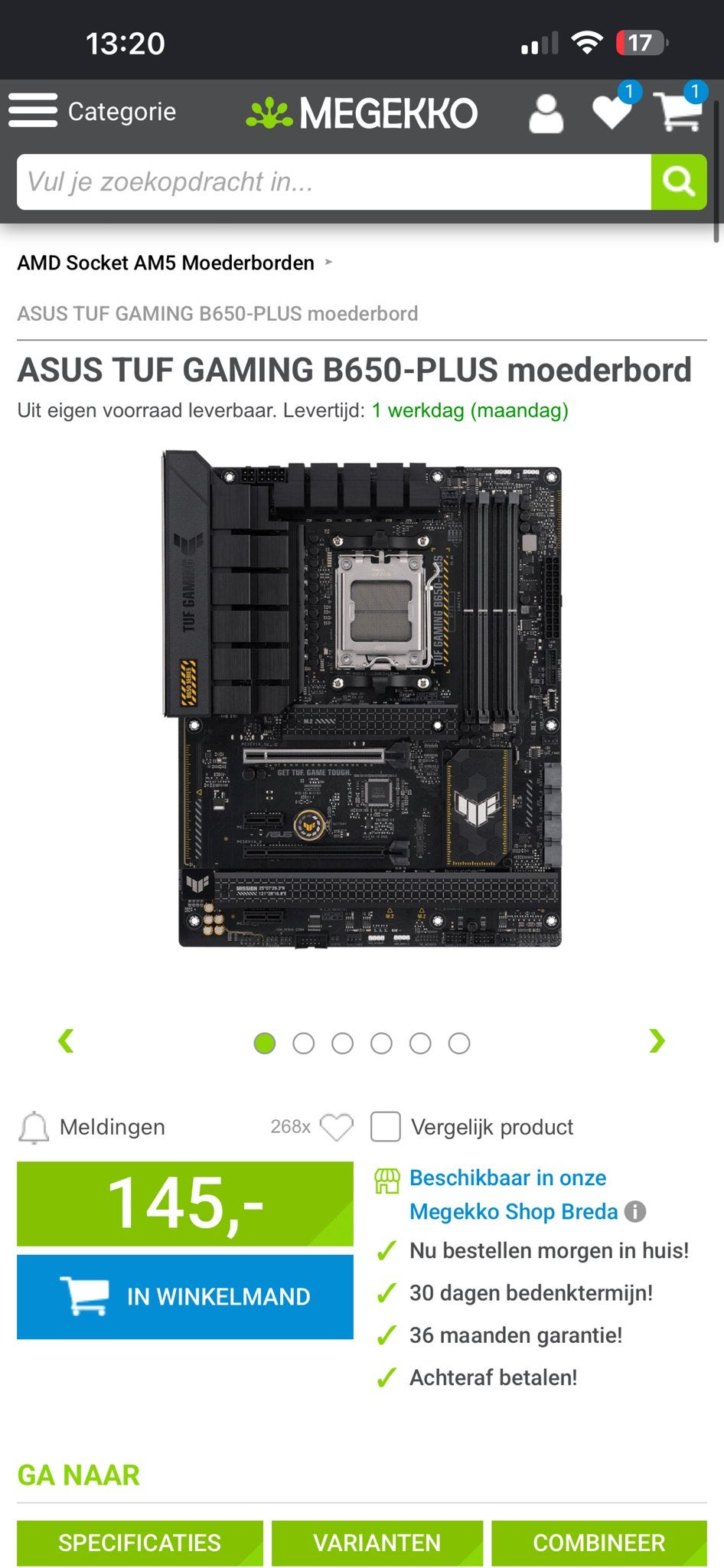 ASUS TUF GAMING B650-PLUS Moederbord (AM5), Ophalen, Zo goed als nieuw, AMD, DDR5