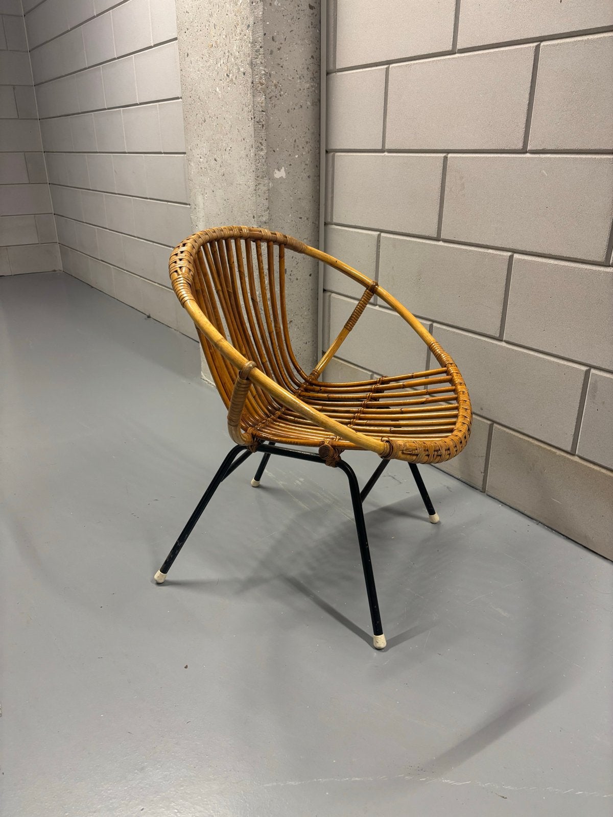Vintage Bamboe Rotan Laag Stoeltje - Jaren '60 Stijl, Ophalen, Gebruikt, Overige kleuren, Riet of Rotan