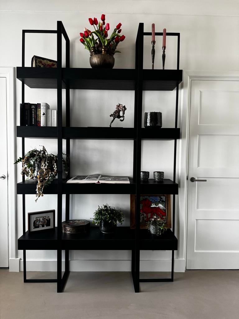 Zwart open vakkenkast met metalen frame roomdivider, Ophalen