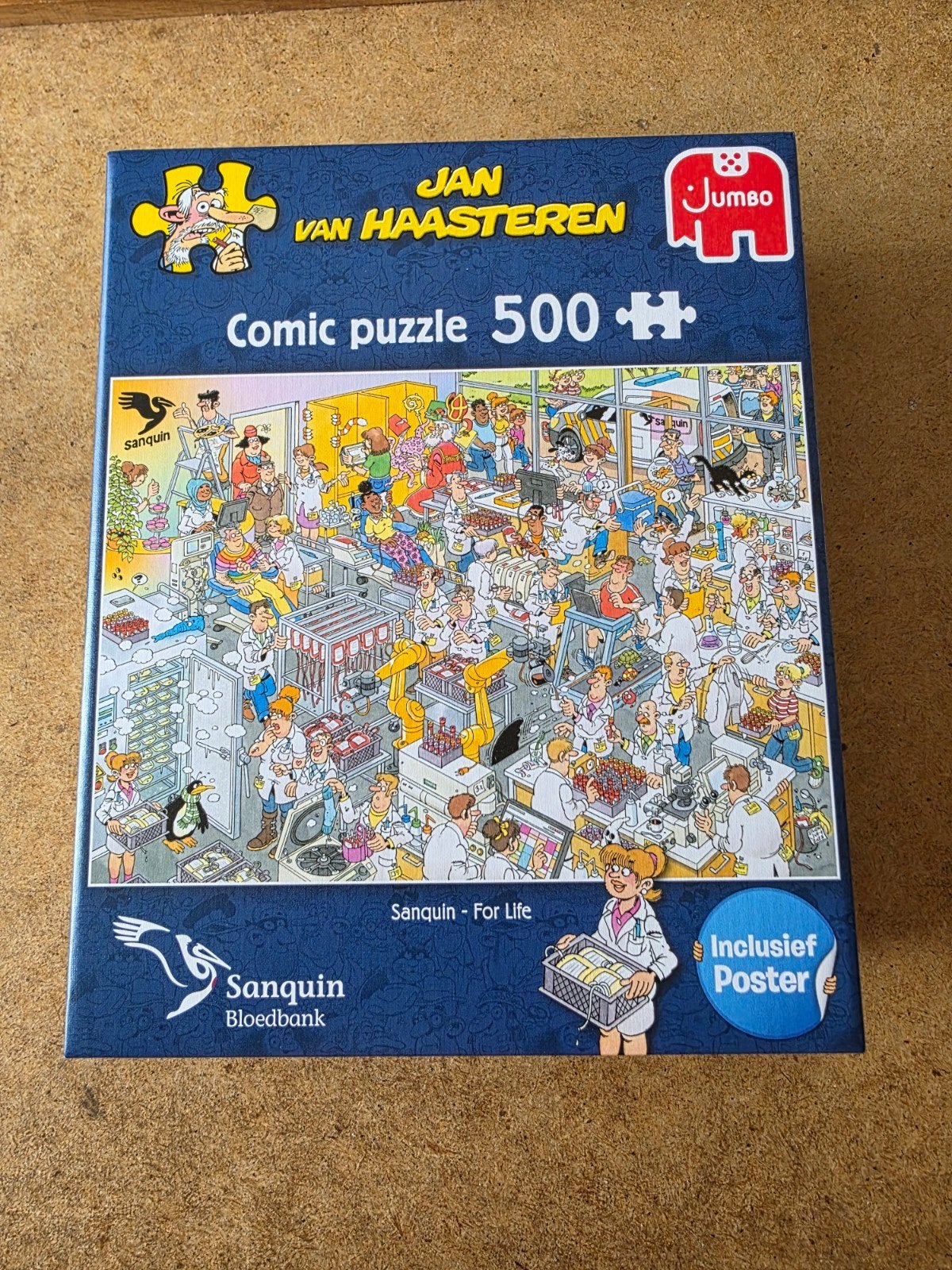 Jan van Haasteren Puzzel Sanguin Bloedbank 500 stukjes, Ophalen of Verzenden, 500 t/m 1500 stukjes, Zo goed als nieuw, Legpuzzel