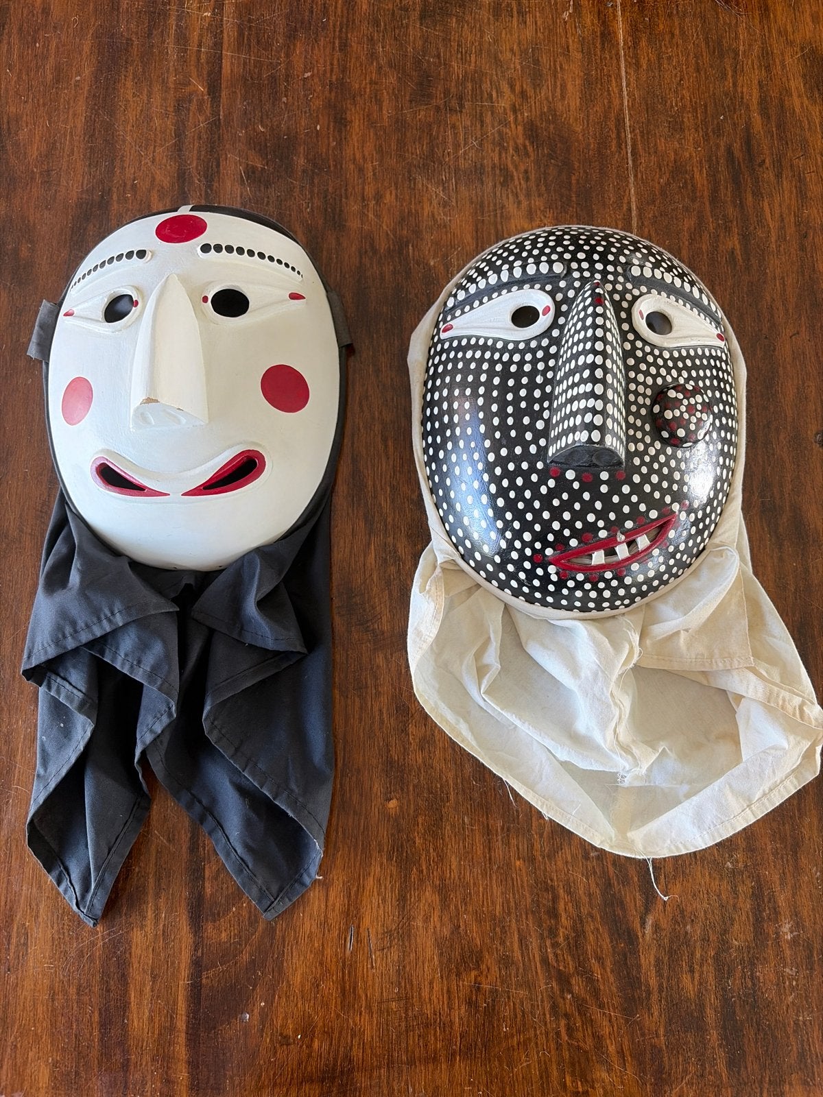 Set van 2 Japanse Noh Maskers - Handgeschilderd, Hout, Masker, Ophalen of Verzenden, Japan