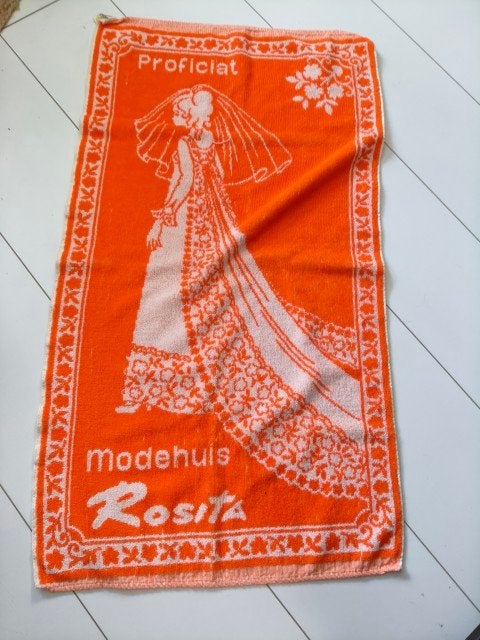 Vintage handdoek katoen oranje wit bruid, Overige merken, Handdoek, Oranje, Ophalen of Verzenden