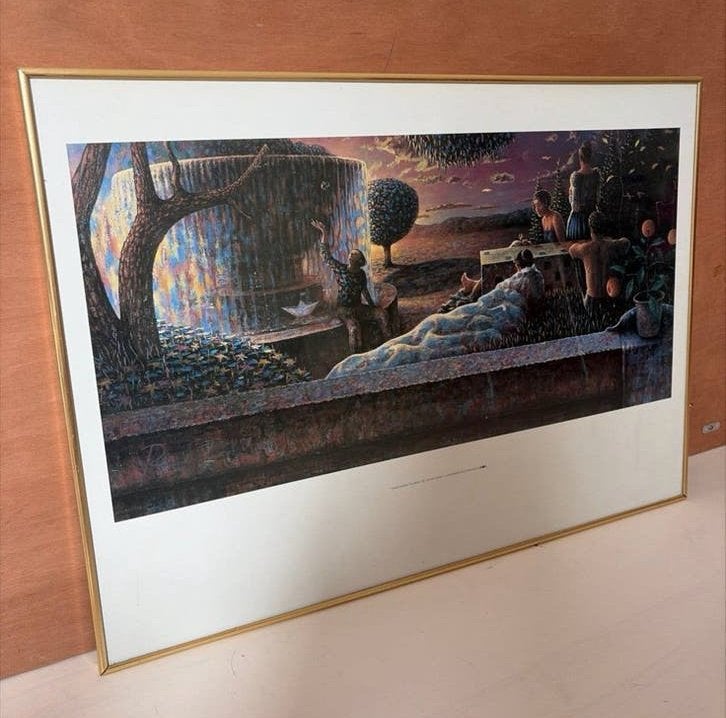 Groot ingelijst kunstaffiche "De Bron" Fokko Rijkens, Antiek en Kunst, Overige stijlen, Print, Overige onderwerpen, Papier