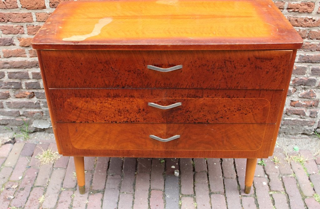 Mid Century ladekast Gustafssons Sweden kastje nachtkastje, Huis en Inrichting, Kasten | Ladekasten, Gebruikt, Mid century, 3 of 4 laden
