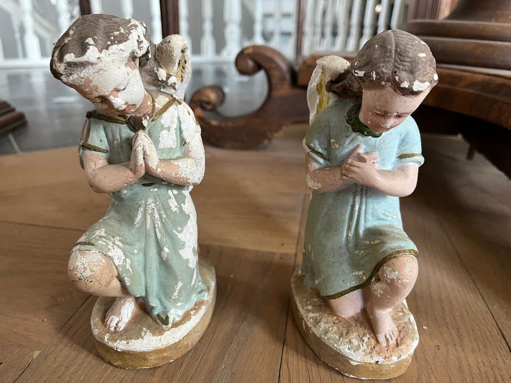 2 gipsen engelen, Antiek en Kunst, Antiek | Religie, Ophalen of Verzenden