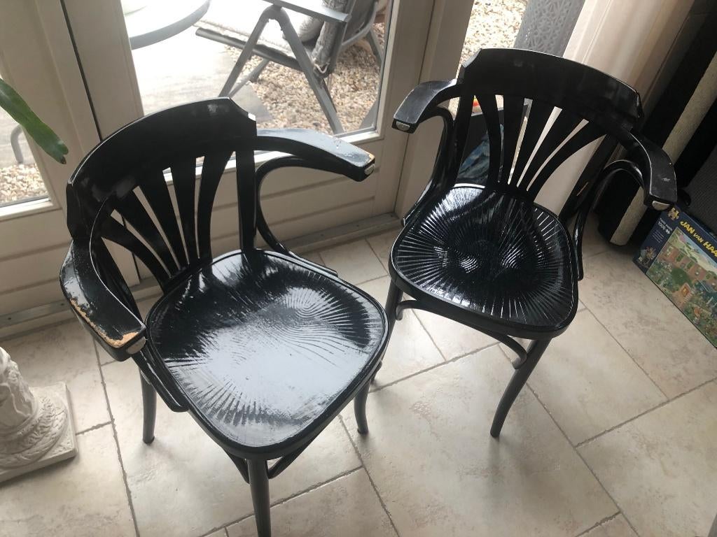 Houten café horeca stoelen design stevig zwart geverfd twee, Ophalen, Gebruikt, Twee, Zwart