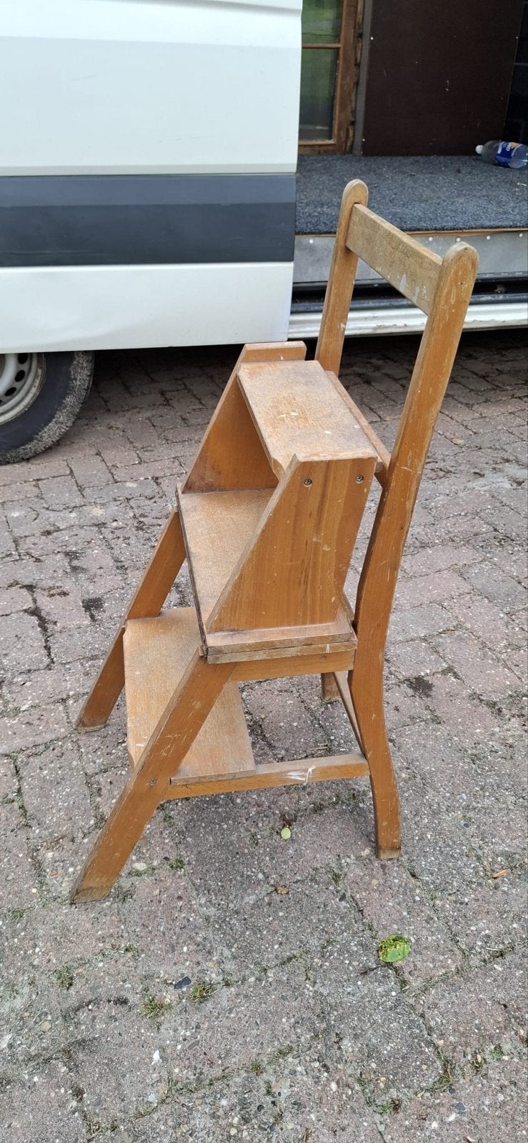 Vintage Bibliotheek Trapstoel / Keukenstoel - Hout, Antiek en Kunst, Antiek | Meubels | Stoelen en Banken, Ophalen
