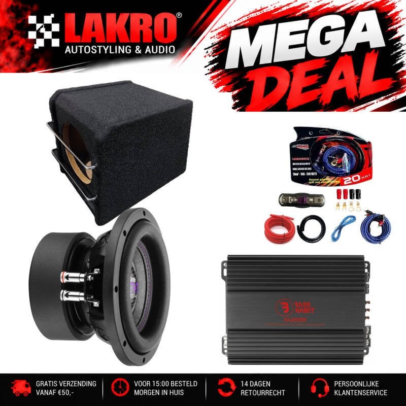 8 inch Pack 15 - LAKRO - subwooferpakket - 750 watt RMS, Niet ingevuld, Niet ingevuld, Niet ingevuld