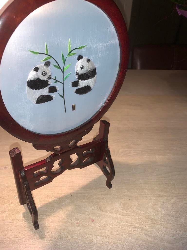 Vintage Chinees panda zijden borduurwerk, Ophalen of Verzenden