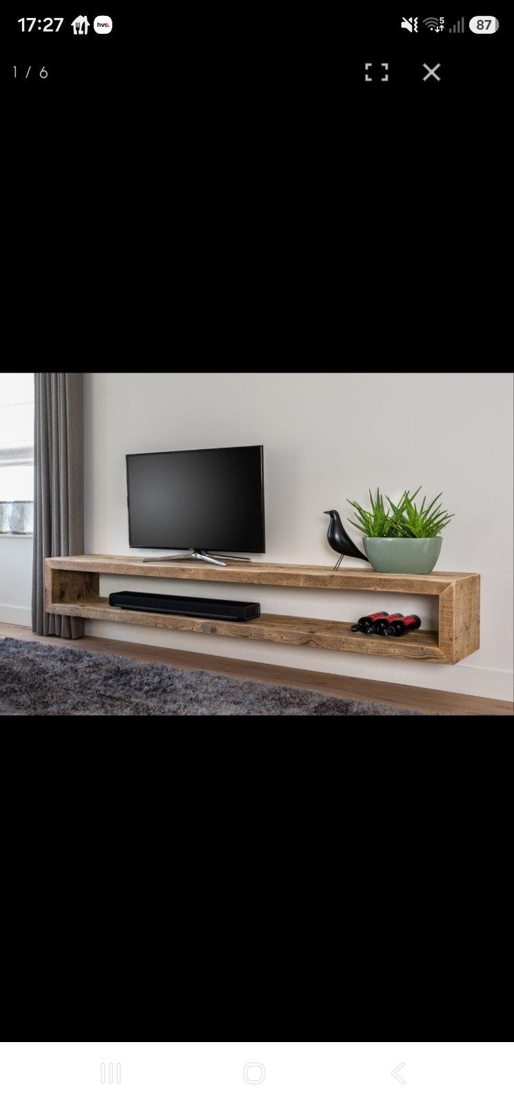 Zwevend TV-meubel van mango hout, Ophalen, Gebruikt, 150 tot 200 cm, Rustiek, Industrieel