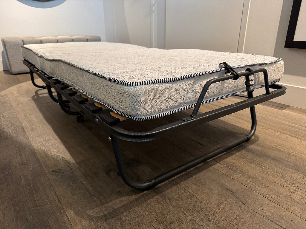 Inklapbaar logeerbed met lattenbodem 90x200 cm met dekmatras, Ophalen, 90 cm, Eenpersoons, Wit