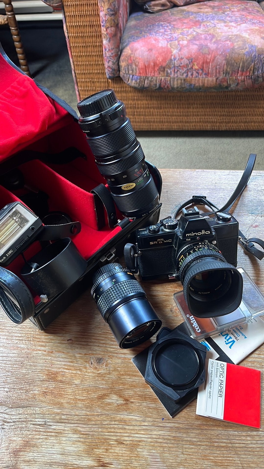 Minolta fotocamera met toebehoren., Ophalen, Gebruikt, Minolta, Telelens
