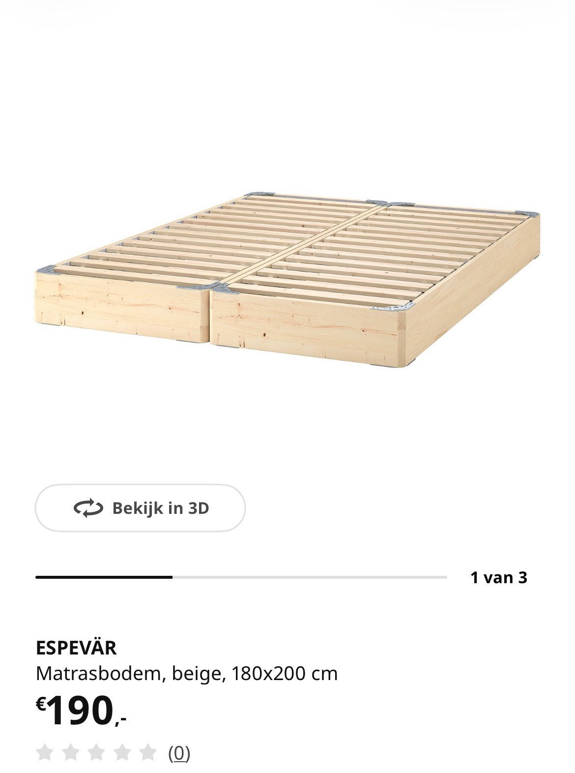 Espevär matrasbodem Ikea 180 x 200 cm, Ophalen, Zo goed als nieuw, Tweepersoons, 180 cm