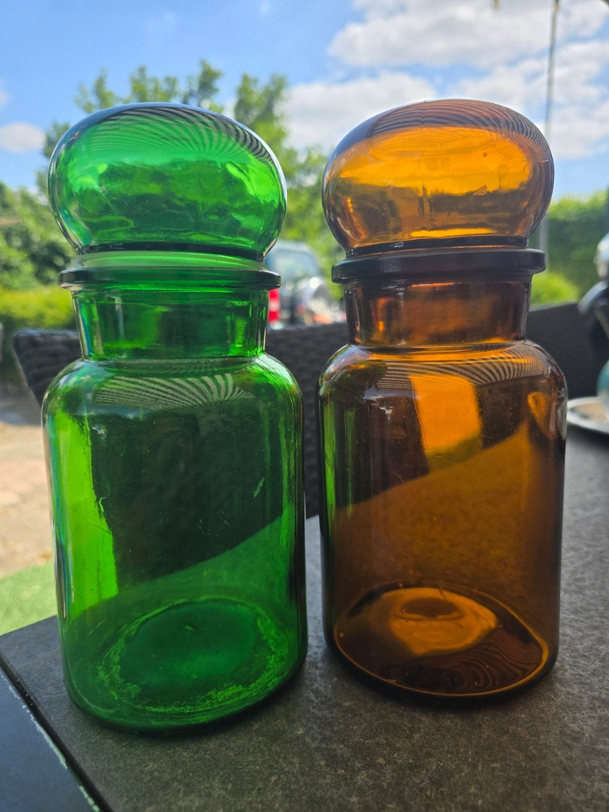 Decoratieve Apothekerspotten - Groen en Amber (DOOS 2), Antiek en Kunst, Ophalen of Verzenden