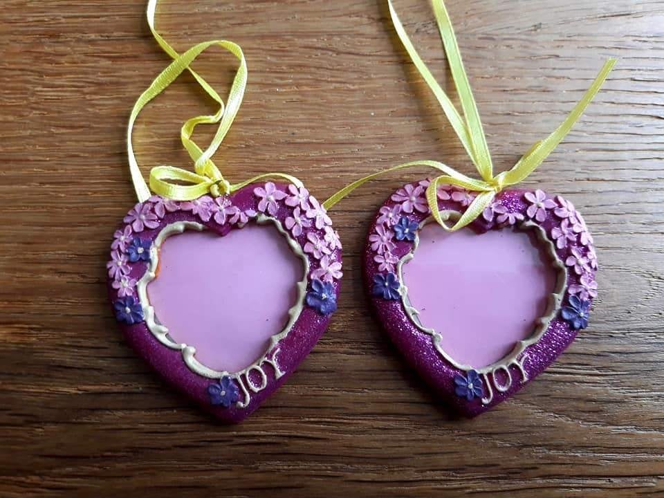 4 Mini fotolijstje hart ovaal Roze Paars Ornament Kerst hang, Diversen, Kerst, Nieuw, Ophalen of Verzenden