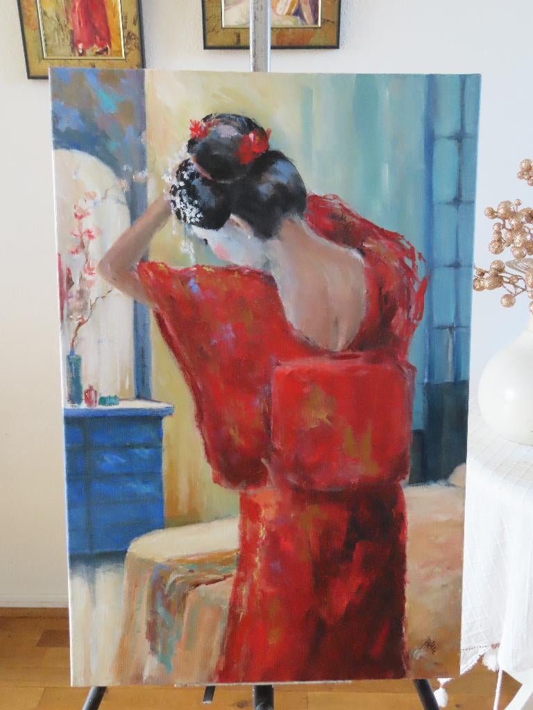 Geisha 40x60cm Acryl On-ingelijst, Antiek en Kunst, Kunst | Schilderijen | Modern, Ophalen