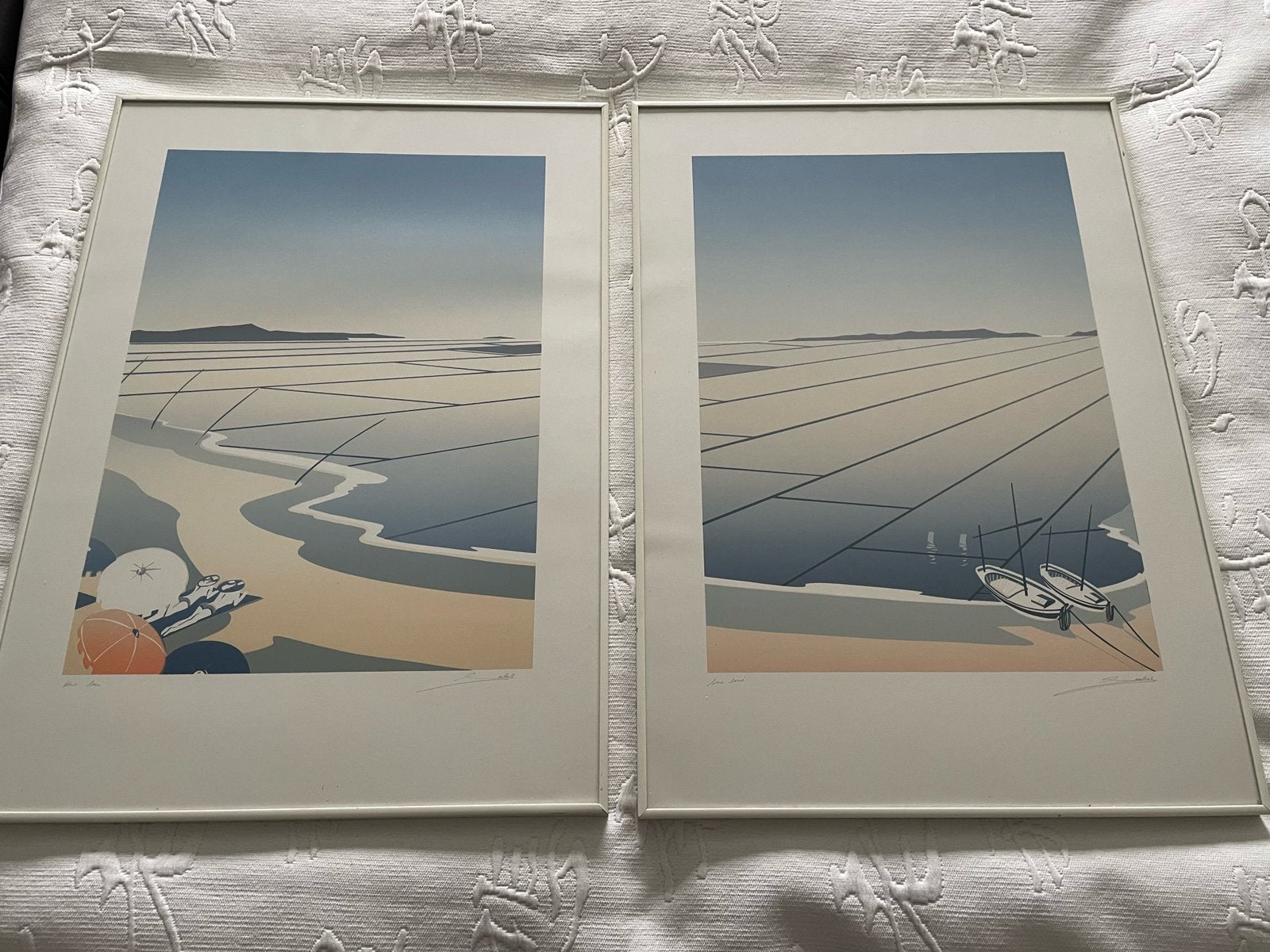 2 Originele Zeefdrukken Strandgezichten, Gesigneerd, Ophalen, Landschappen, Zeefdruk