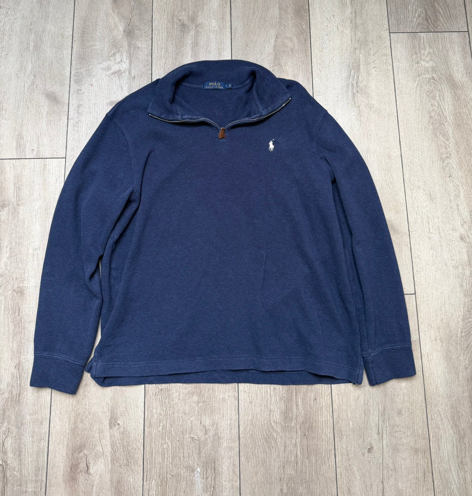 Polo Ralph Lauren Quarter Zip Navy L – Wit Logo, Kleding | Heren, Ophalen of Verzenden, Zo goed als nieuw, Maat 52/54 (L), Blauw