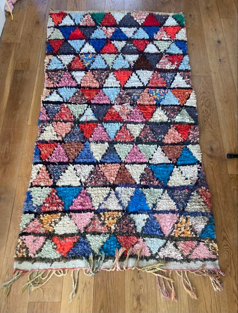 kleurrijk Boucherouite Berber vloerkleed uit Marokko, Ophalen, 100 tot 150 cm, 200 cm of meer, Zo goed als nieuw