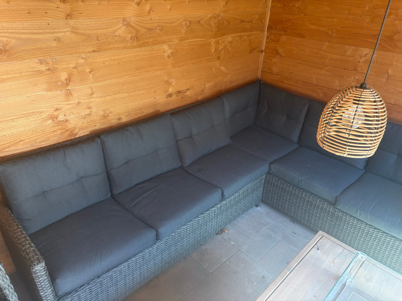 Loungeset met Donkergrijze Kussens, Tuin en Terras, Tuinsets en Loungesets, Ophalen, 6 zitplaatsen, Zo goed als nieuw, Loungeset