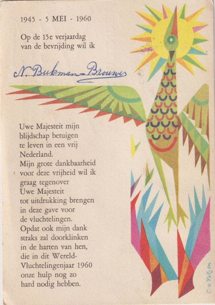 Nederland 1960 Bevrijdingkaart 15 jaar 1x 736 Oranje, Verzamelen, Verzenden, 1960 tot 1980, Gelopen, Politiek en Historie