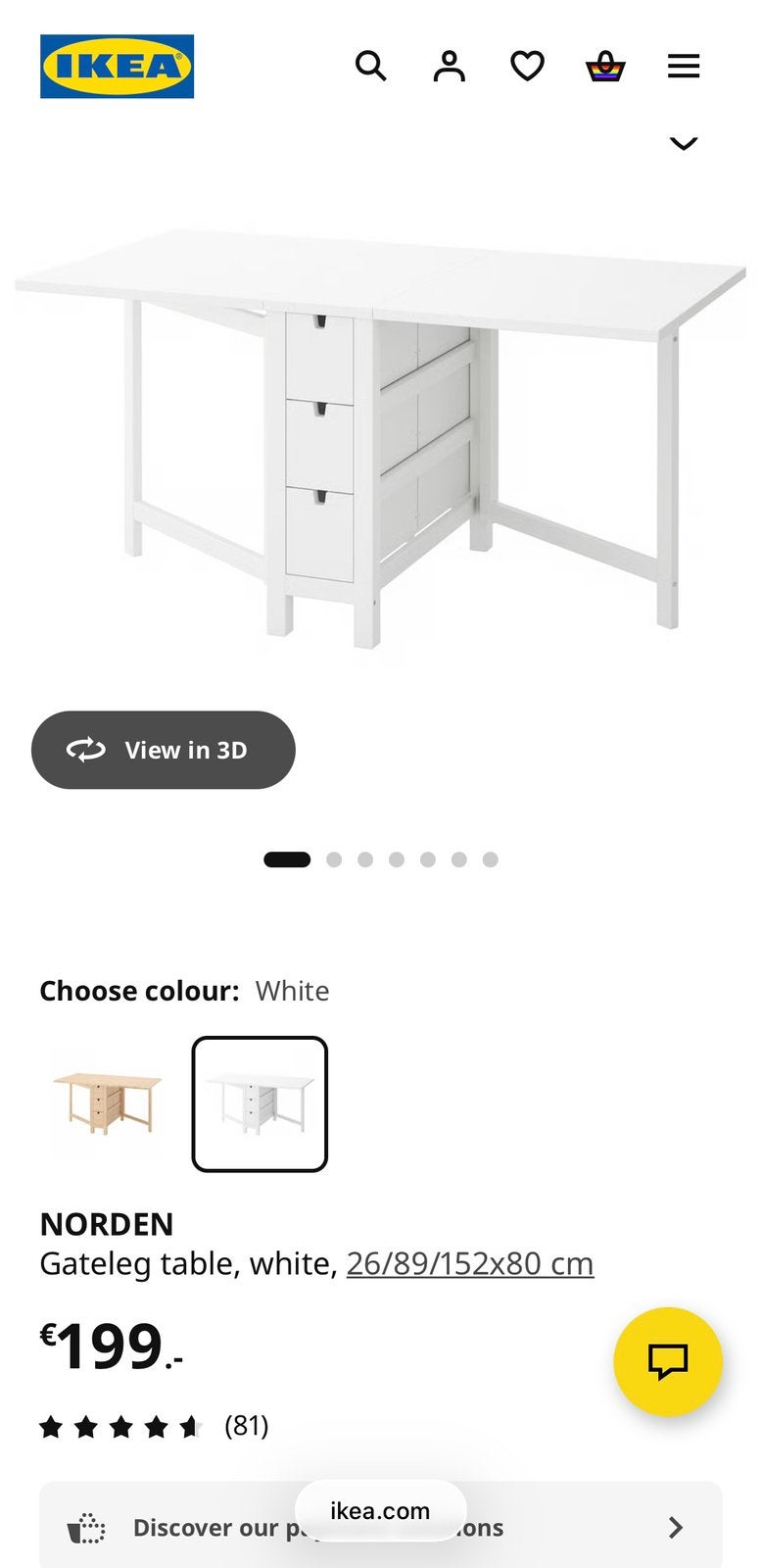 Ikea NORDEN Table, Ophalen, Zo goed als nieuw, Rechthoekig, 50 tot 100 cm