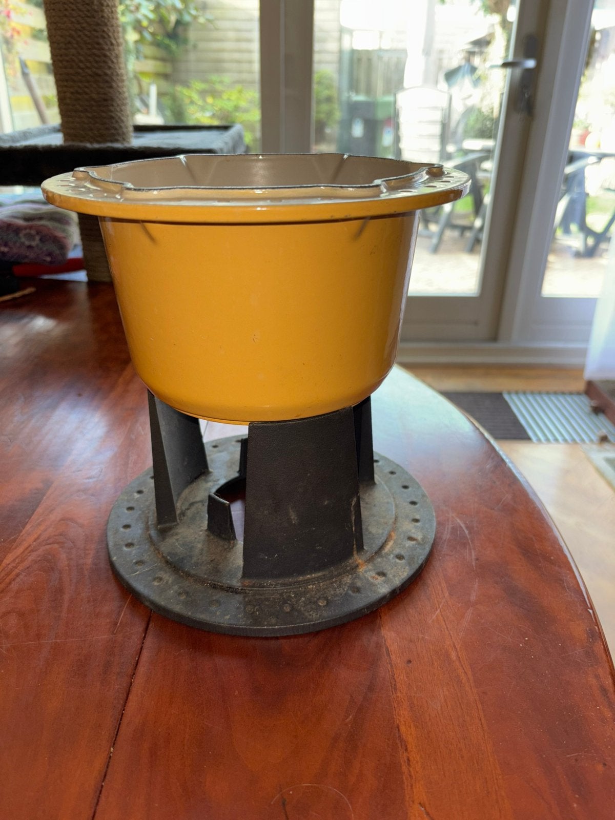 Gietijzeren fonduepan Creuset, Ophalen, Gebruikt, Brander, Fonduepan