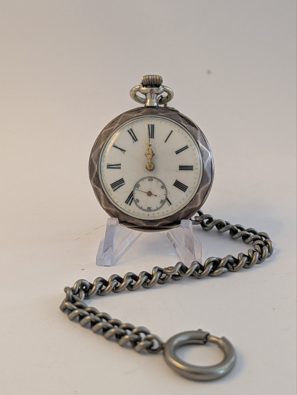 Antiek Zakhorloge met Ketting - Zilver met bootgravure, Sieraden, Tassen en Uiterlijk, Horloges | Antiek, Overige merken, Zakhorloge