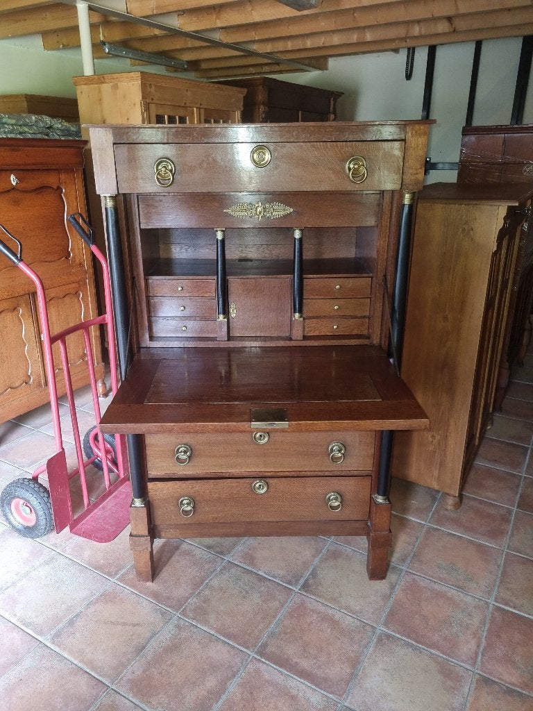 Prachtige Antieke Eiken Empire Secretaire  Klep Buro