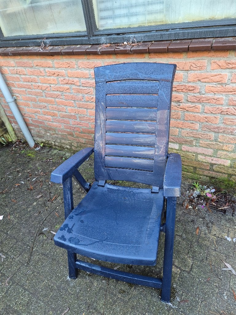 tuinstoelen inklapbaar geen standen stoel 4 x blauw gratis, Tuin en Terras, Ophalen, Gebruikt, Kunststof, Inklapbaar