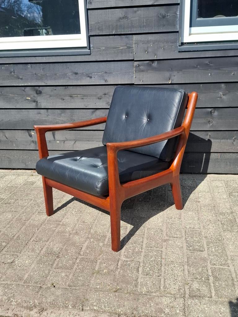 Ole Wanscher Senator Fauteuil - Teak & Zwart Leer, Ophalen of Verzenden