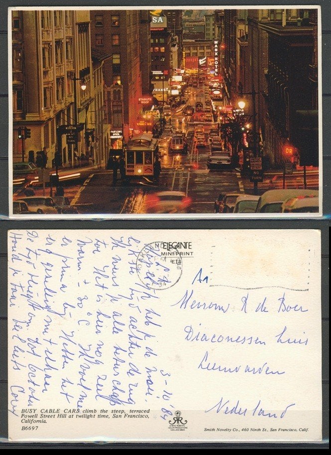 Powell Street San Francisco Foto-Ansichtkaart TRAM t-215 jdu, Ophalen of Verzenden, Zo goed als nieuw, Tram, Kaart of Prent