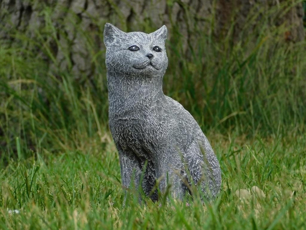 Poes van steen - gedetailleerd - grijs, Tuin en Terras, Tuinbeelden, Dierenbeeld, Steen, ., Ophalen of Verzenden