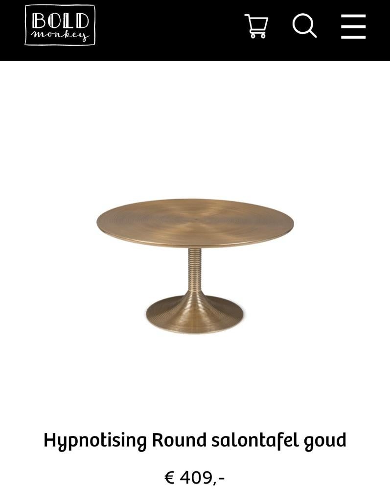 Bold Monkey hypnosing round gouden salontafel, Ophalen, Overige materialen, 100 tot 150 cm, Rond