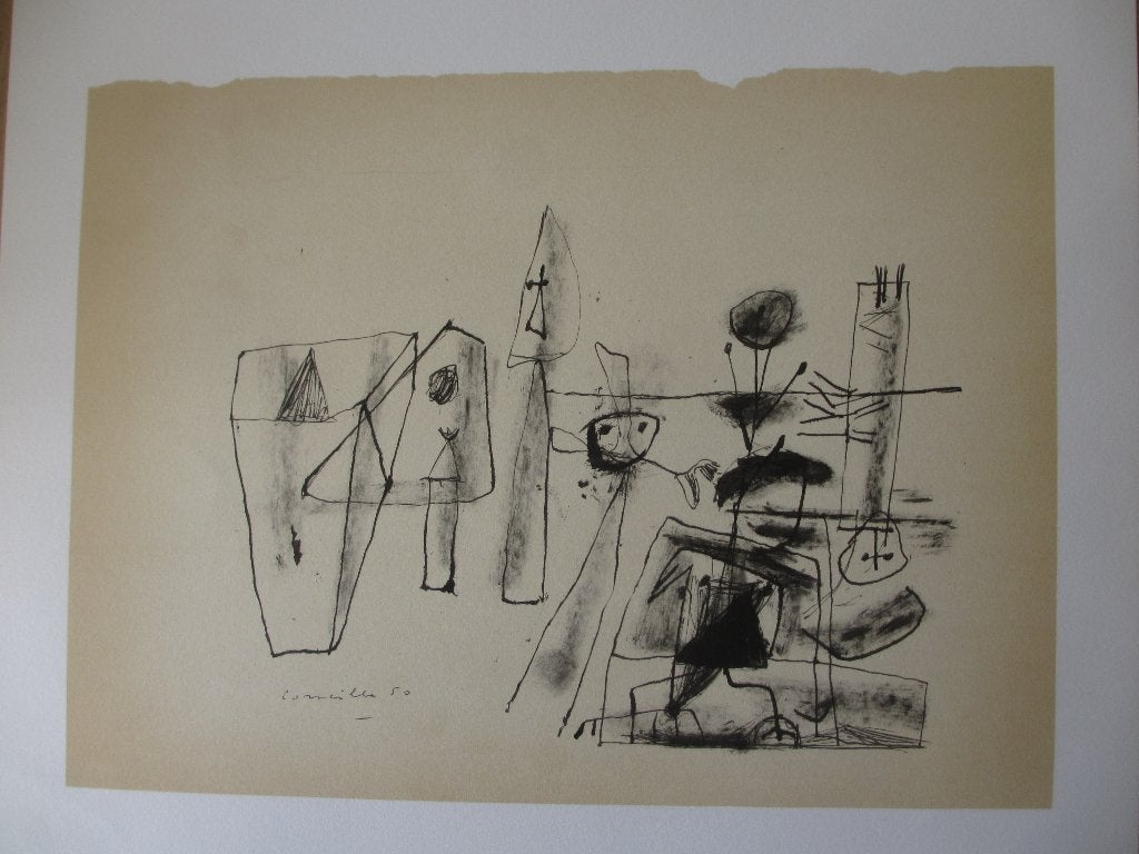 Corneille – In un’esposizione – 1950 – Cobra – offsetdruk, Abstract, Gelimiteerde oplage, Offsetdruk, Ophalen of Verzenden