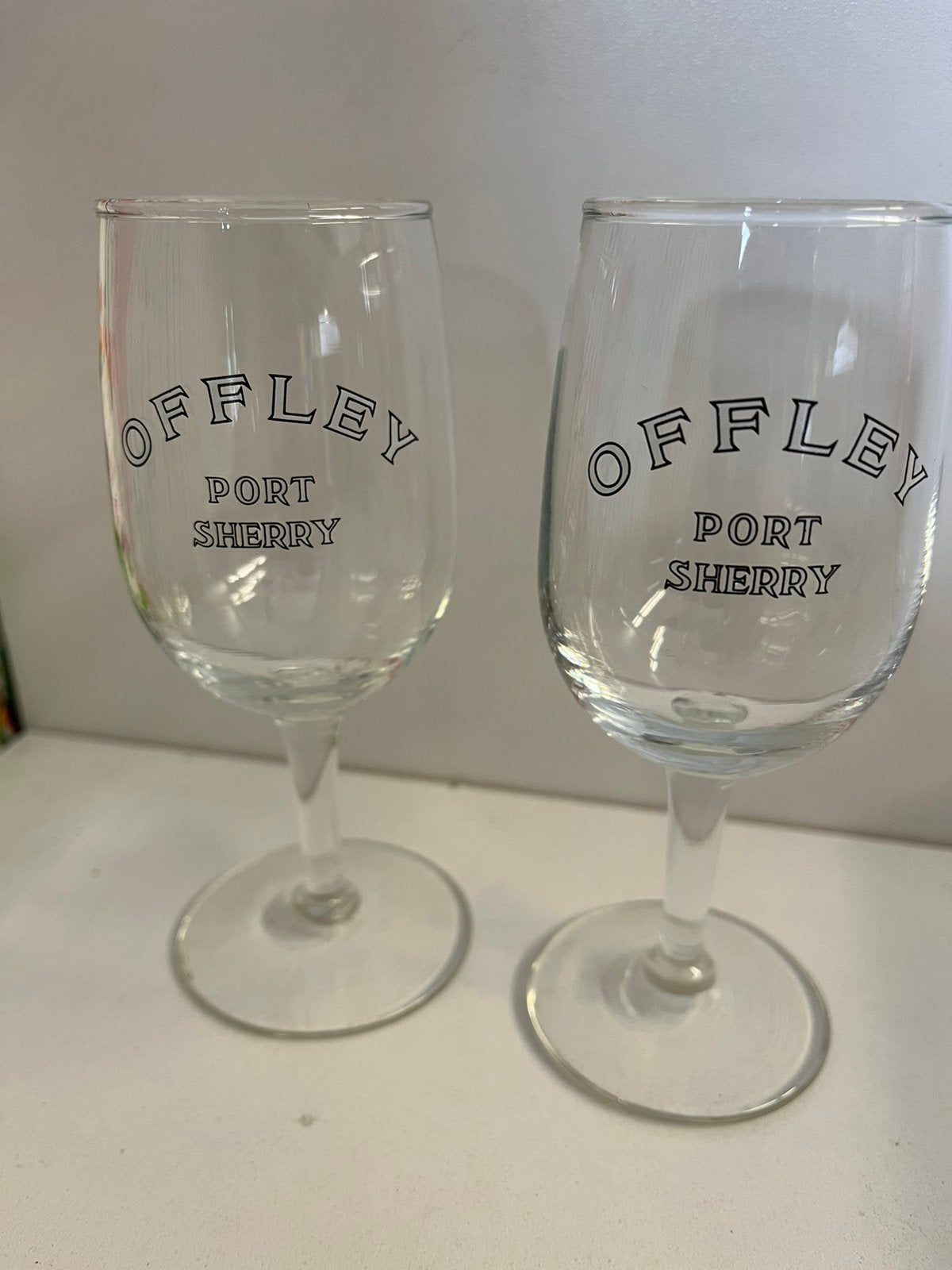 Offley port sherry glazen set van 2 glazen, Ophalen of Verzenden, Nieuw, Borrel- of Shotglas