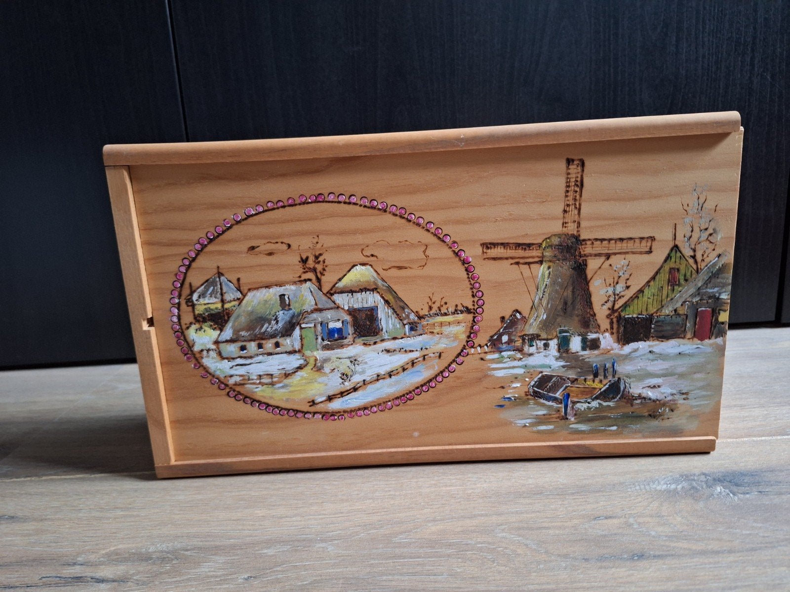 Houten beschilderde wijnkist voor 2 flessen., Ophalen of Verzenden, Nieuw, Meerkleurig, Hout