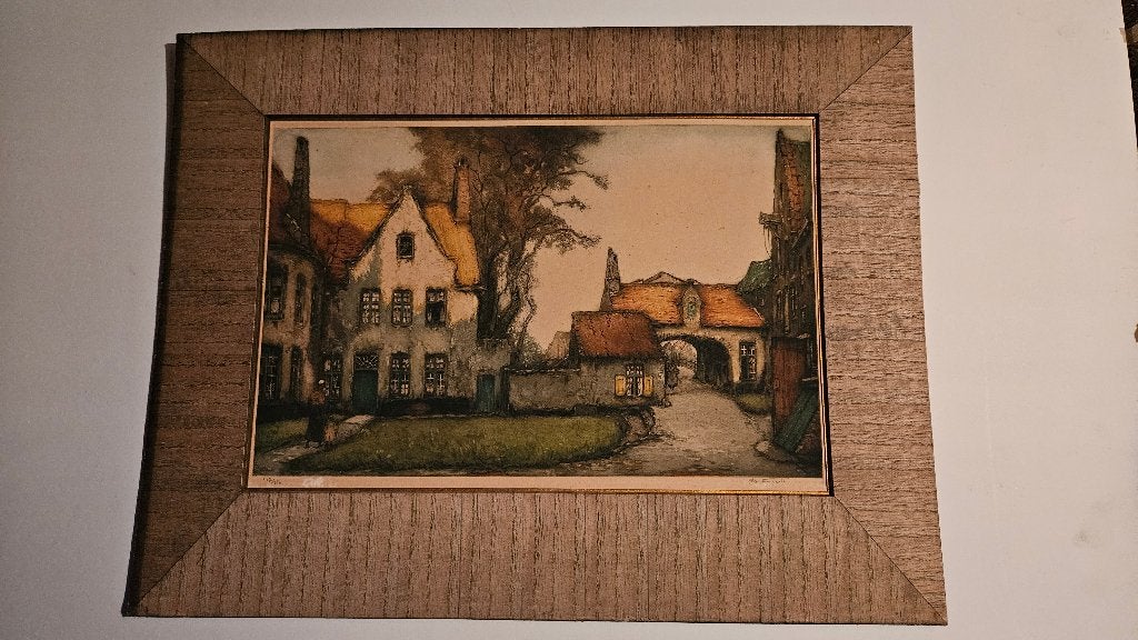 Ets van Begijnhof Brugge van Alfred van Neste, Antiek en Kunst, Ophalen of Verzenden