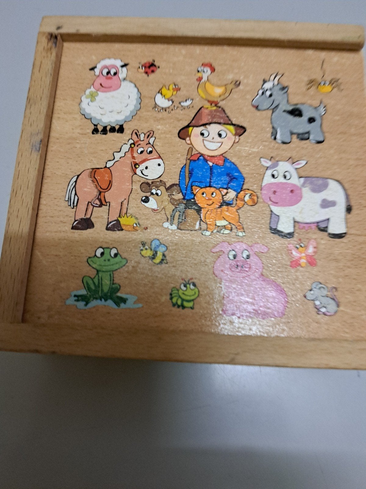 Houten puzzel boerderijdieren in kistje, Ophalen, 2 tot 4 jaar, Gebruikt, Van hout