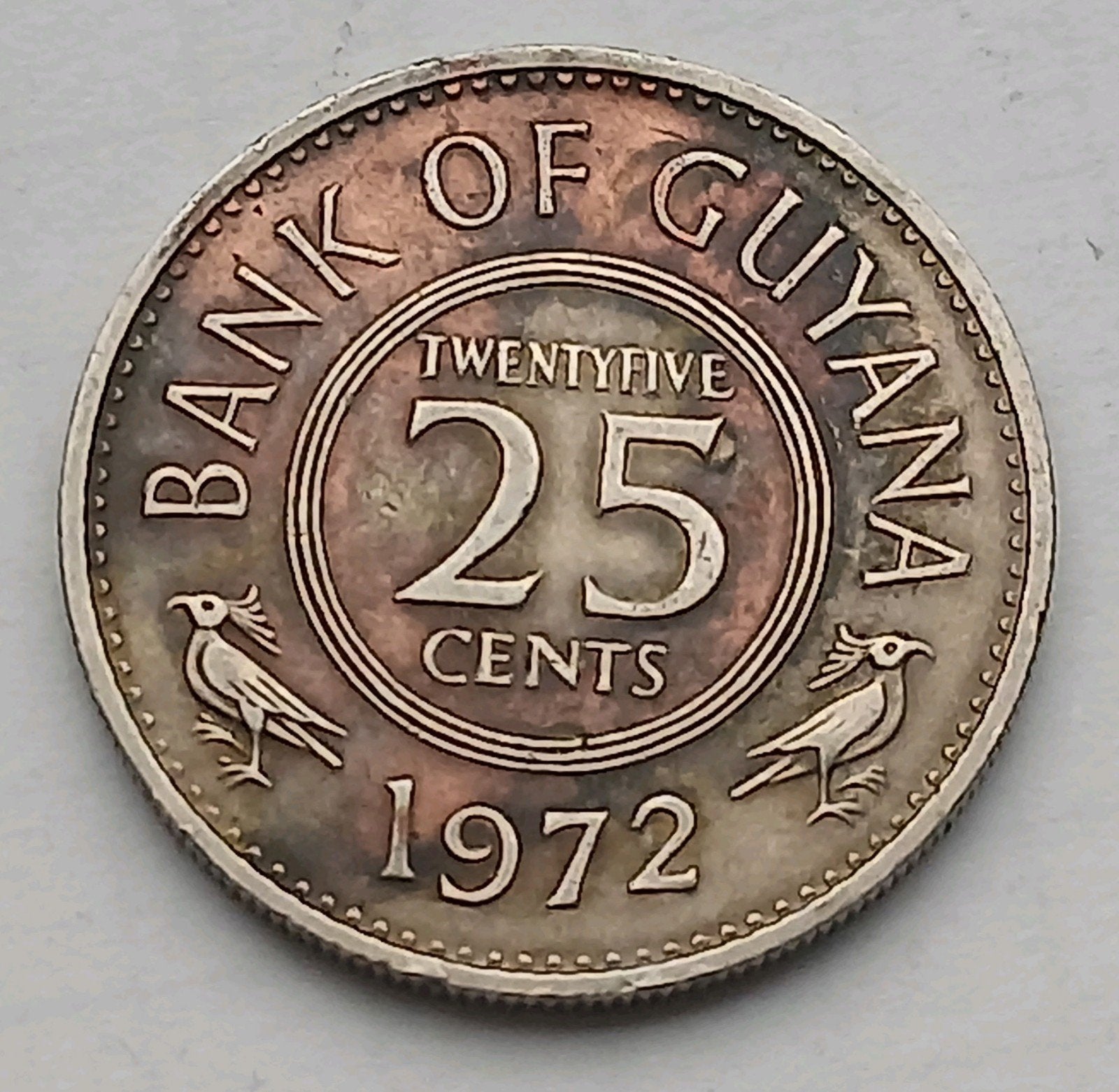 Guyana 25 Cents 1975 Oude Vintage Munt Vogel Luipaard Panter, Ophalen of Verzenden, Midden-Amerika