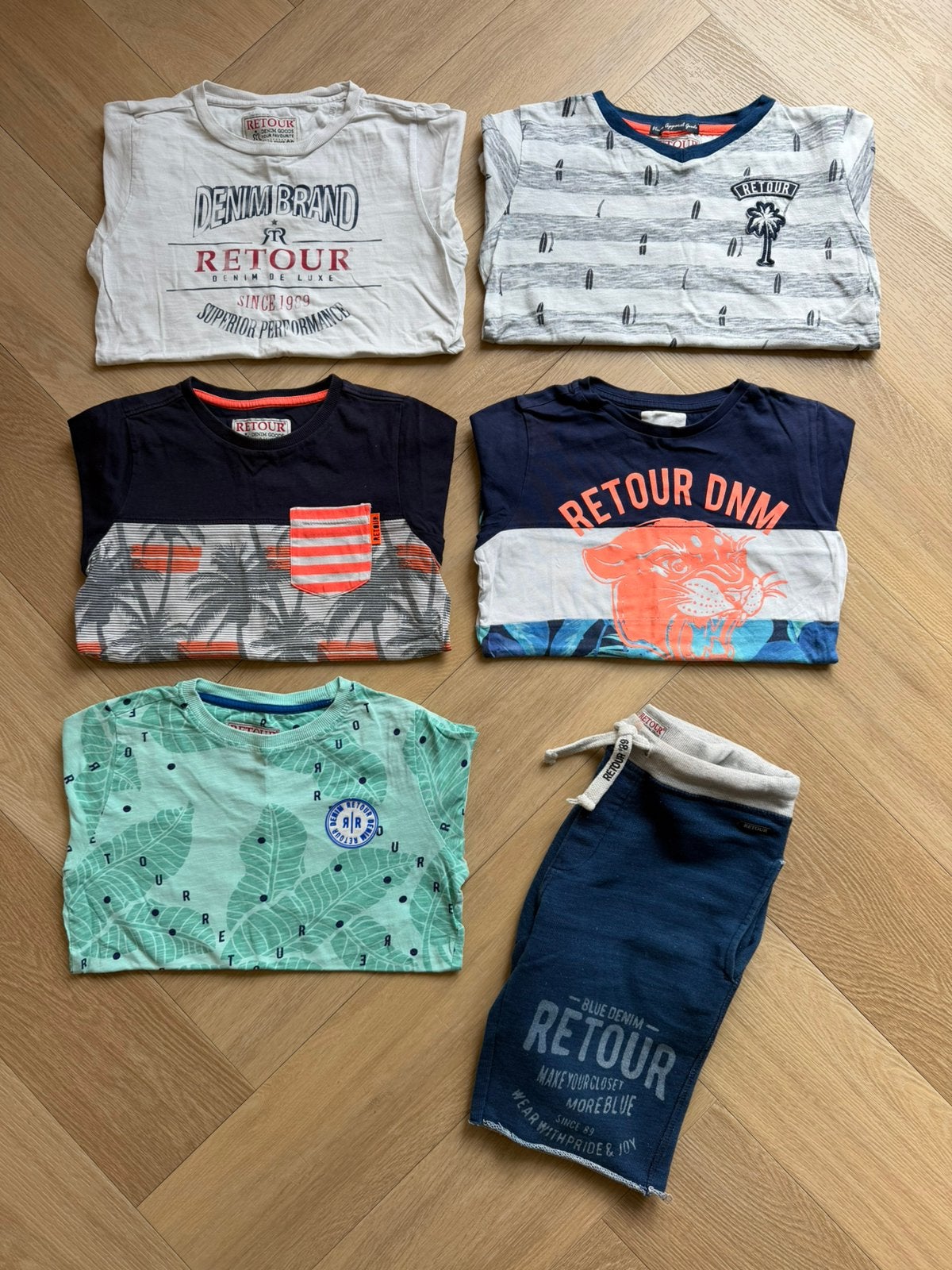 Retour, t-shirts 5x met korte broek, maat 134 / 140, Ophalen of Verzenden, Gebruikt, Jongen, Shirt of Longsleeve