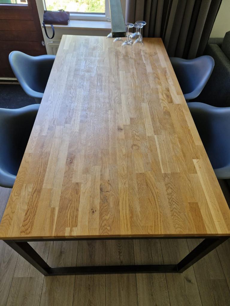 Eikenhouten Eettafel + Stoelen | Stalen poten | 180x90cm, Huis en Inrichting, Tafels | Eettafels, Ophalen, Gebruikt, 50 tot 100 cm