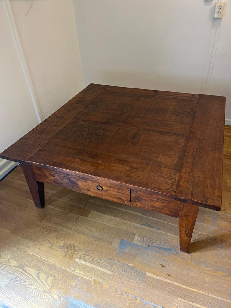 Robuuste vierkante salontafel met lade - 120x120x50cm, Gebruikt, 100 tot 150 cm, 50 tot 75 cm, Vierkant
