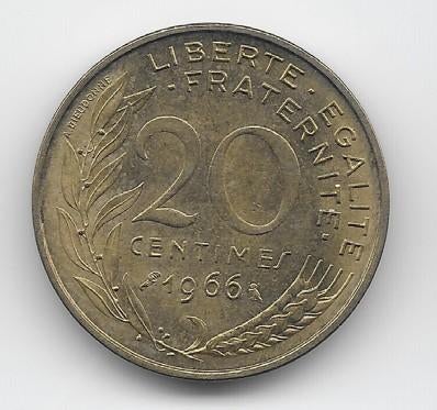 Frankrijk 20 centimes 1966 KM# 930, Verzenden, Frankrijk, Losse munt