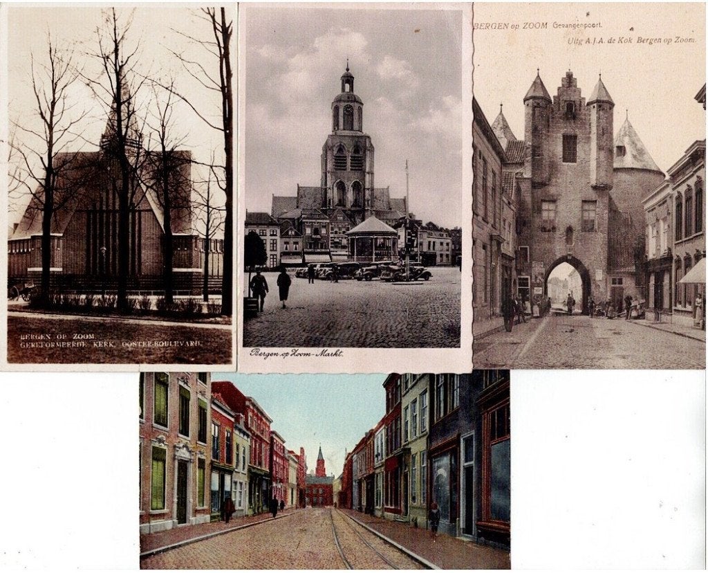 Oude Ansichtkaarten Bergen op Zoom en Hoorn (5 stuks), Verzenden, 1920 tot 1940, Gelopen, Noord-Brabant