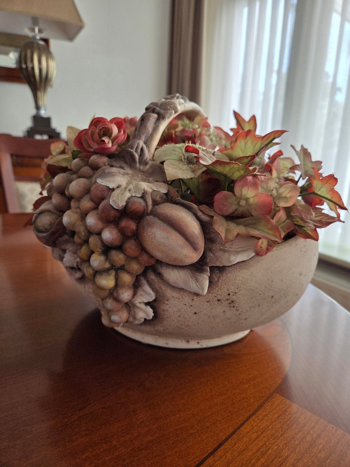 Stenen pot met kunst bloemen, Huis en Inrichting, Ophalen, Pot of Kruik, Zo goed als nieuw, Ovaal