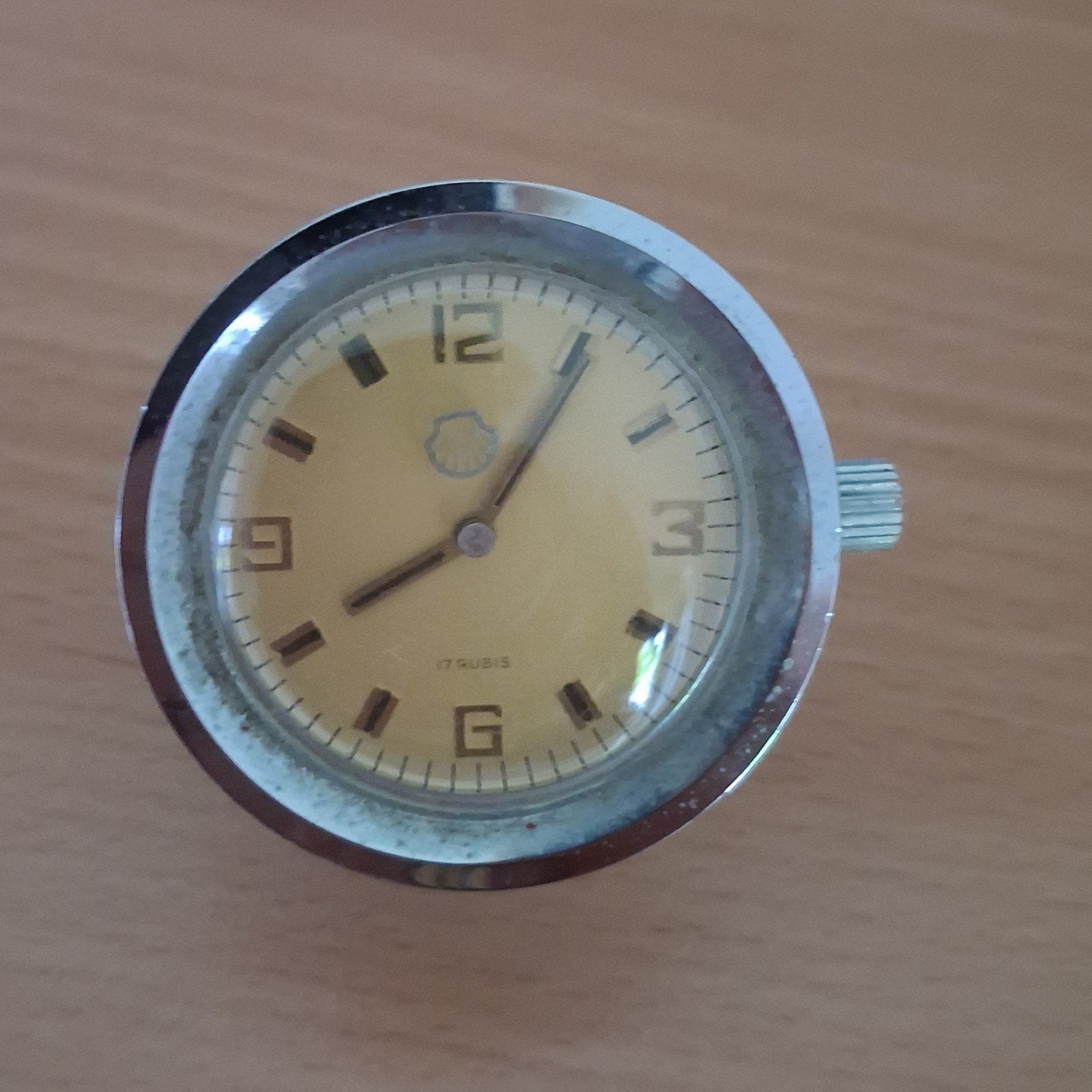 Bureauklokje, 17 rubis . Shell logo is secondenwijzer., Ophalen of Verzenden, Goud, Overige merken, 1960 of later