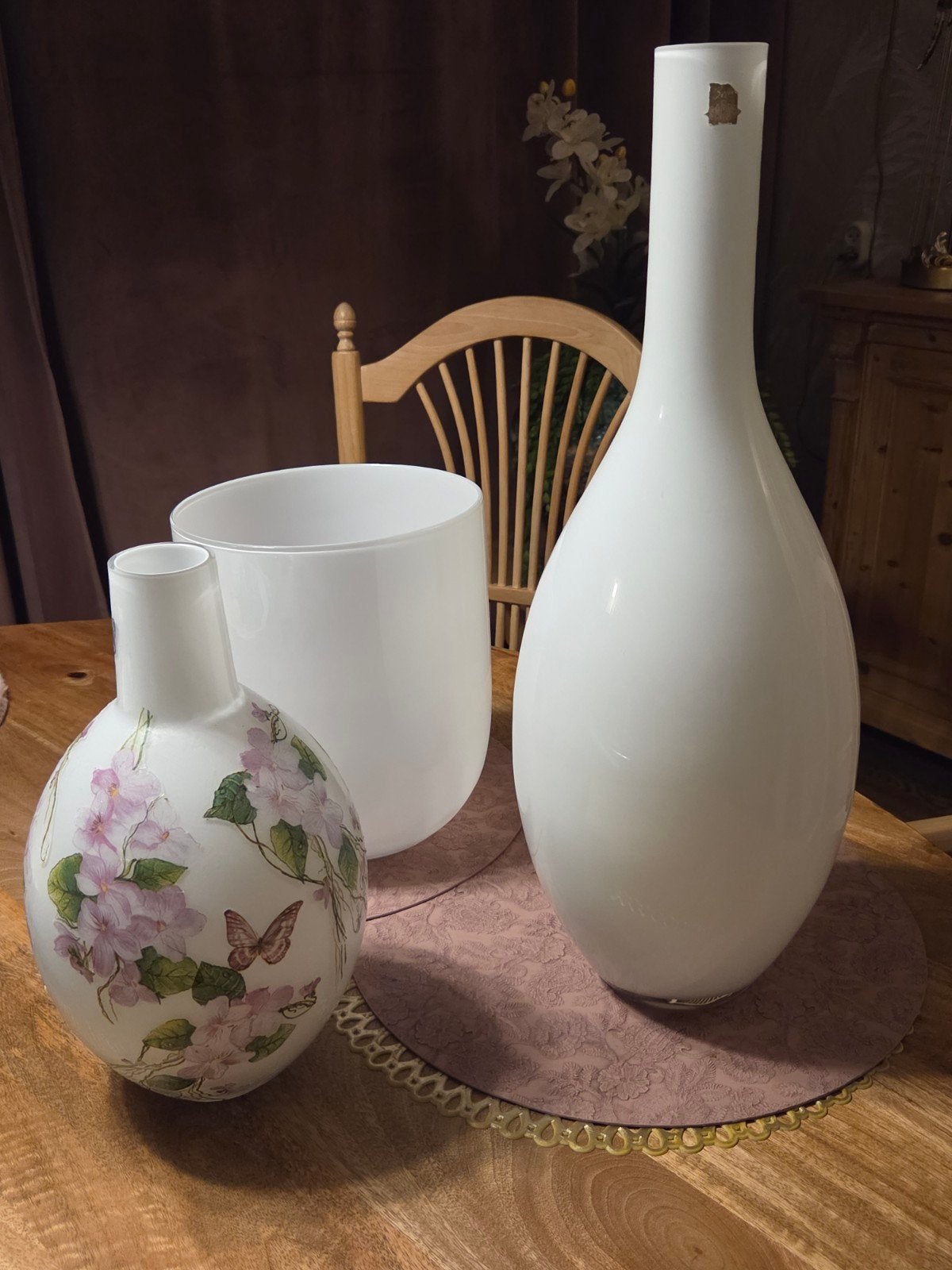 mooie zware glazen vazenset melkglas, Ophalen of Verzenden, Wit