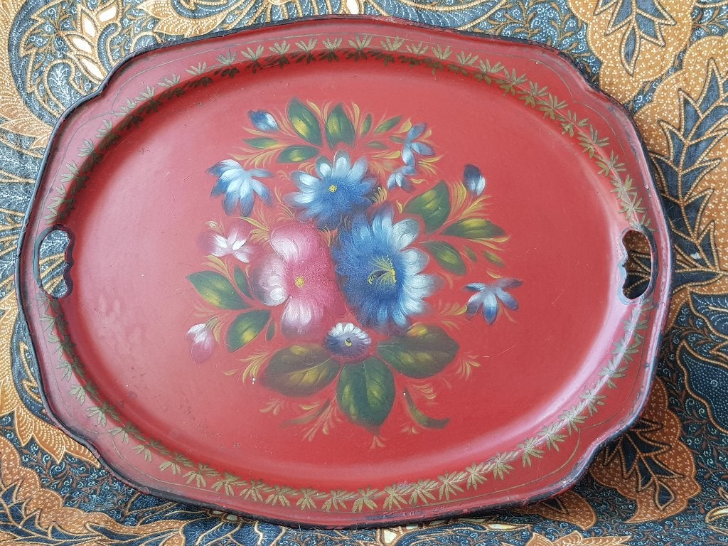 Mooi origineel antiek Engels dienblad van blik 27-34 cm., Antiek en Kunst, Ophalen of Verzenden